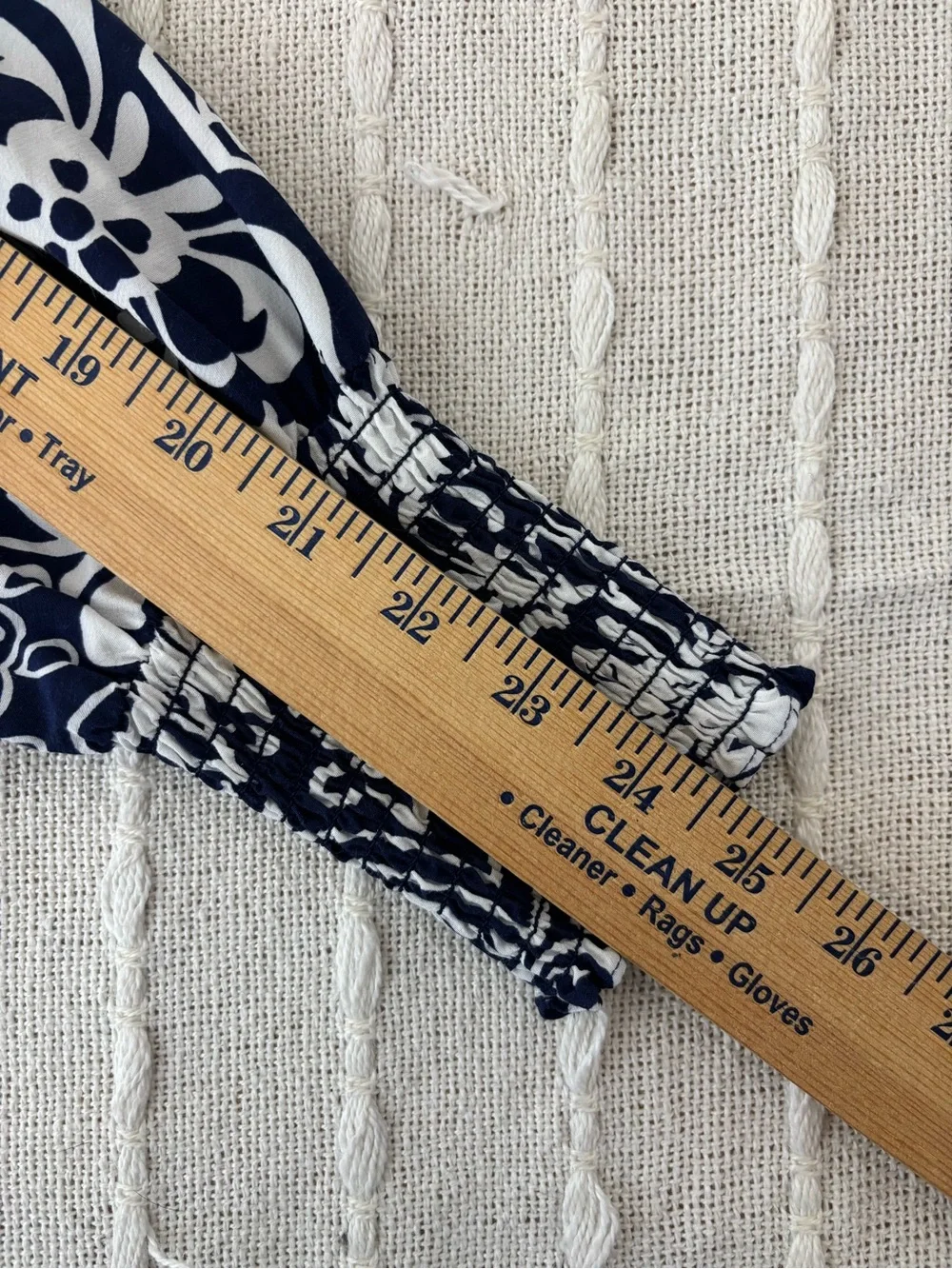 Boden Navy Blue White Scroll Print Smocked Sleeve Blouse US 10 Timeless Top Chic